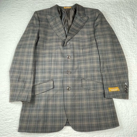 🔥Young Kings By Steve Harvey (2pcs) Plaid Brown Blue Blazer & Pants Suit - Picture 2 of 16